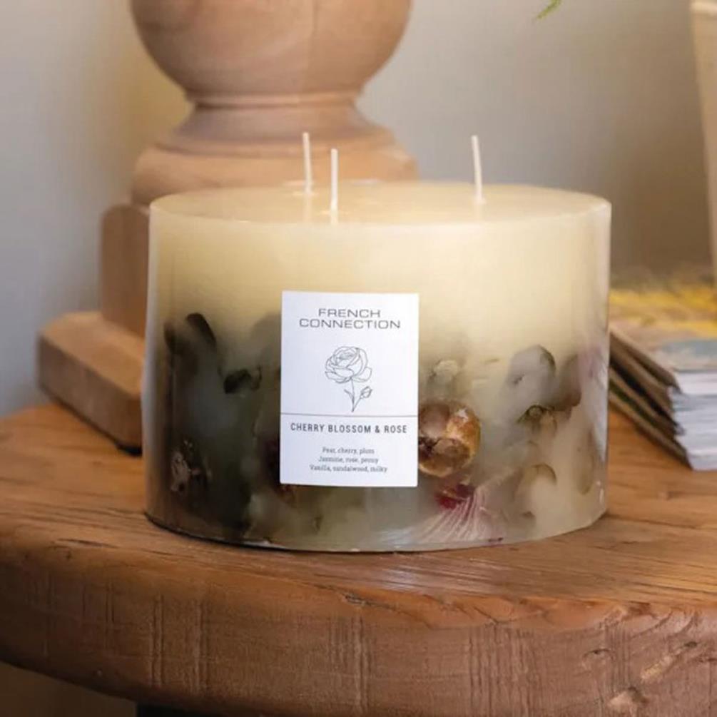French Connection Cherry Blossom & Rose Pillar Candle 15cm x 10.5cm Extra Image 2
